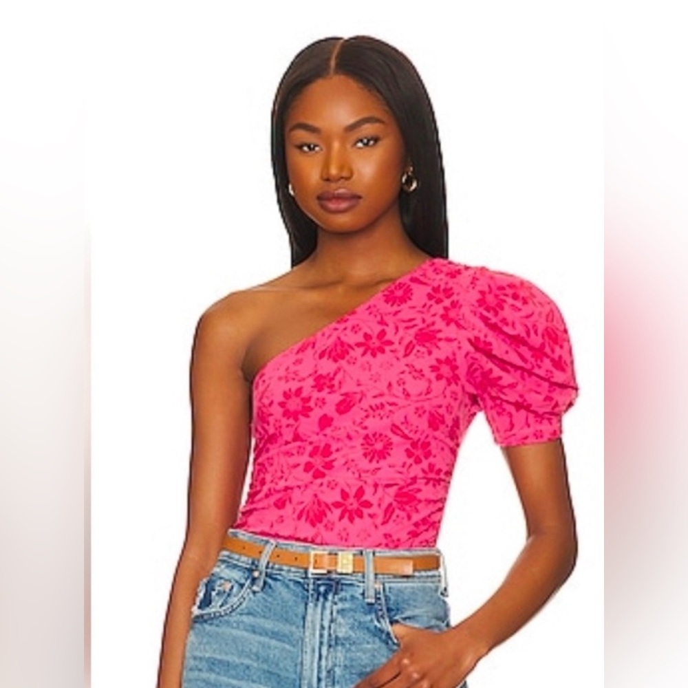 Free People Pink Somethin About You One-Shoulder Floral Bodysuit | Size S